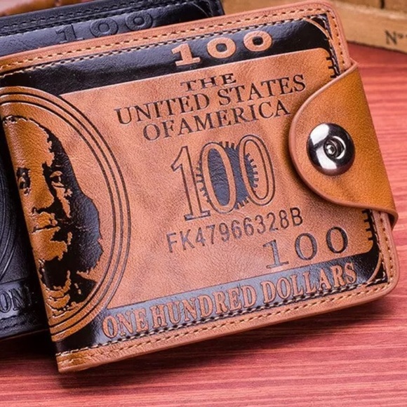 Mens US "$100" Dollar Bill Printed Leather Bifold Wallet Cash Card Holder. - Picture 3 of 5